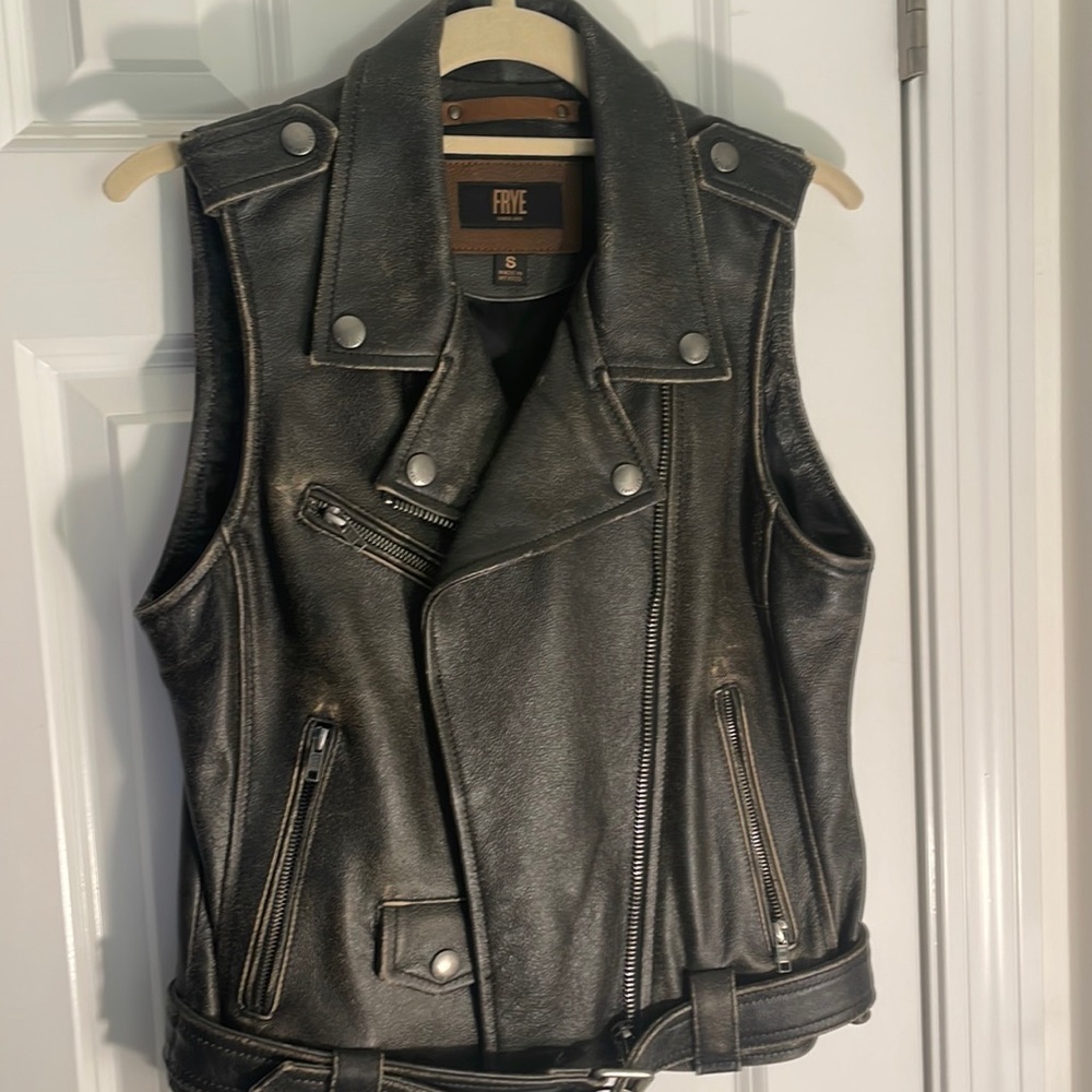 Frye Dark Brown Leather Moto Vest
